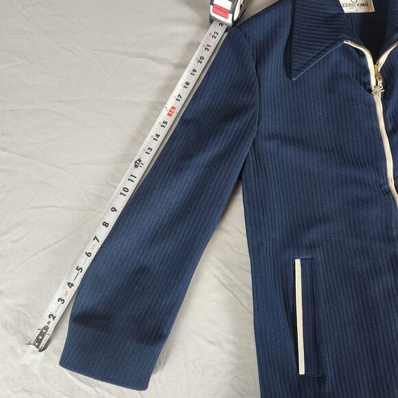Vintage Zero King Ribbed Jacket Mens 38 Blue Full Zip Made USA Mod Scooter - Picture 12 of 14
